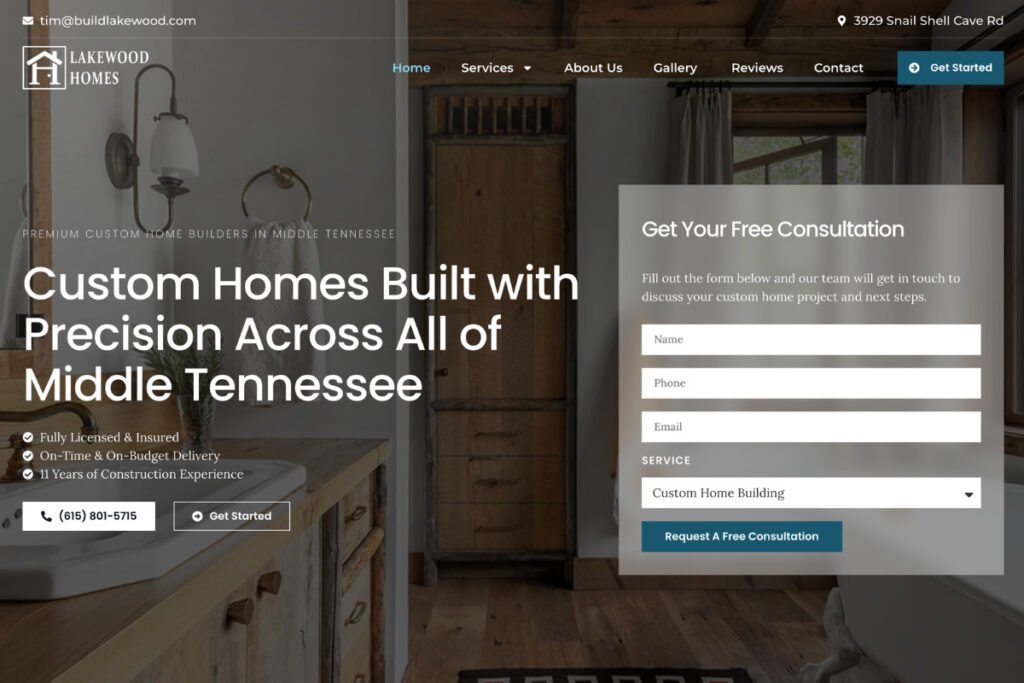 Custom home interior with wooden accents and modern fixtures in Middle Tennessee.
